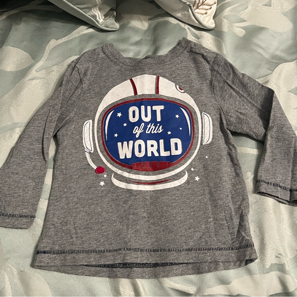 Jumping beans astronaut long sleeve gray shirt “out of this world” 2T boy